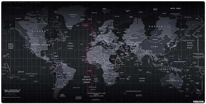 Sounce large extended desk mouse pad with world map design