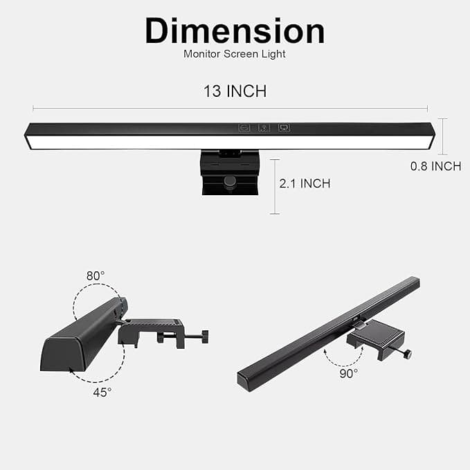KACA 13-inch monitor screen light bar dimensions and mounting angles