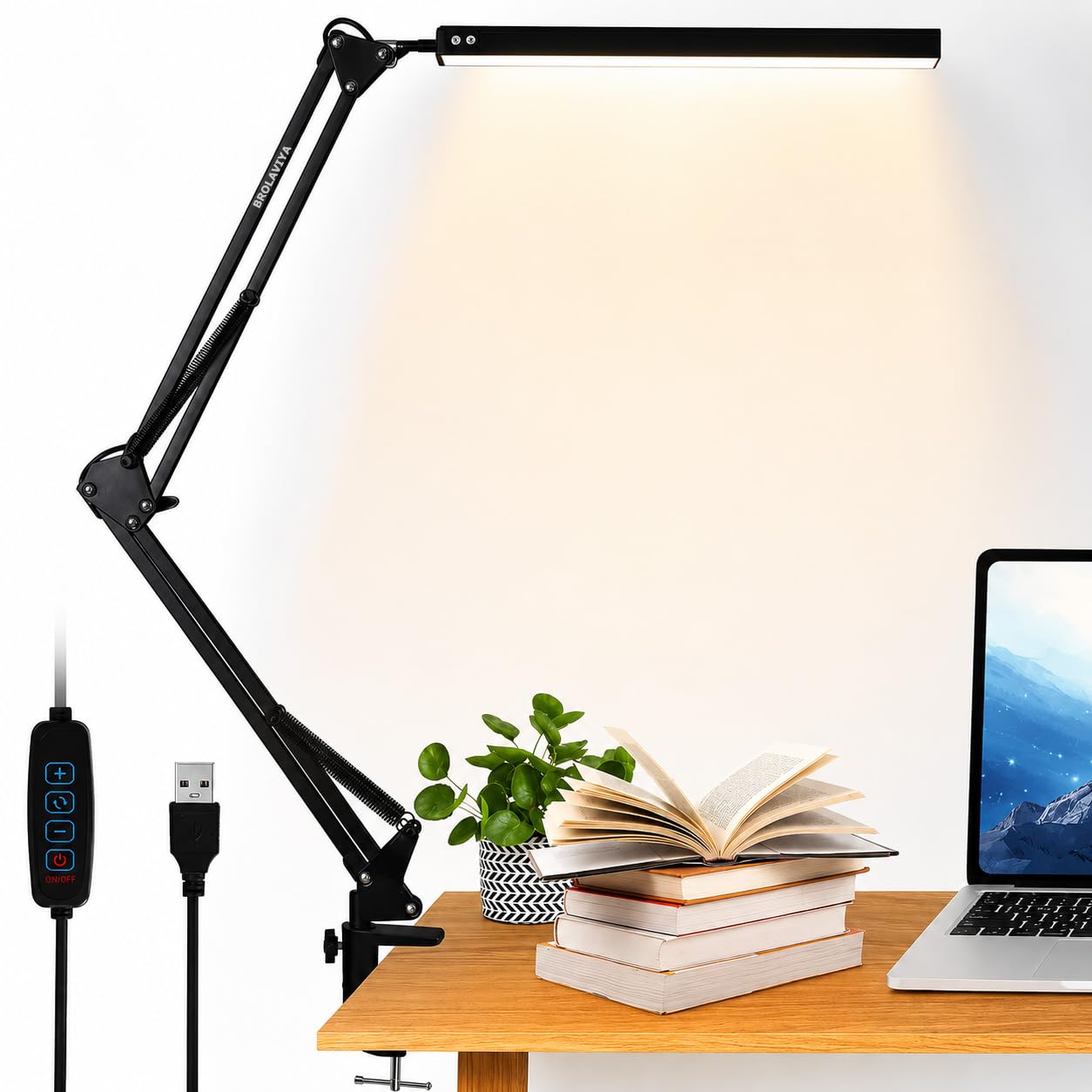 BROLAVIYA Overhead LED Desk Lamp Light with adjustable swing arm